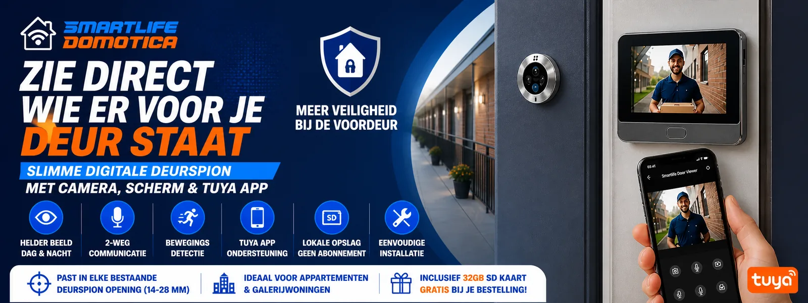 Digitale deurspion met camera scherm en Tuya app